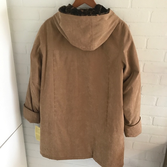 NWT Vintage Tan Micro Suede Native Style Faux Fur Cap Anorak Parka Women Size XL - Picture 13 of 15